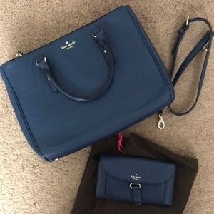 Kate Spade Pebbled Leather Bag Tote in Indigo Blue